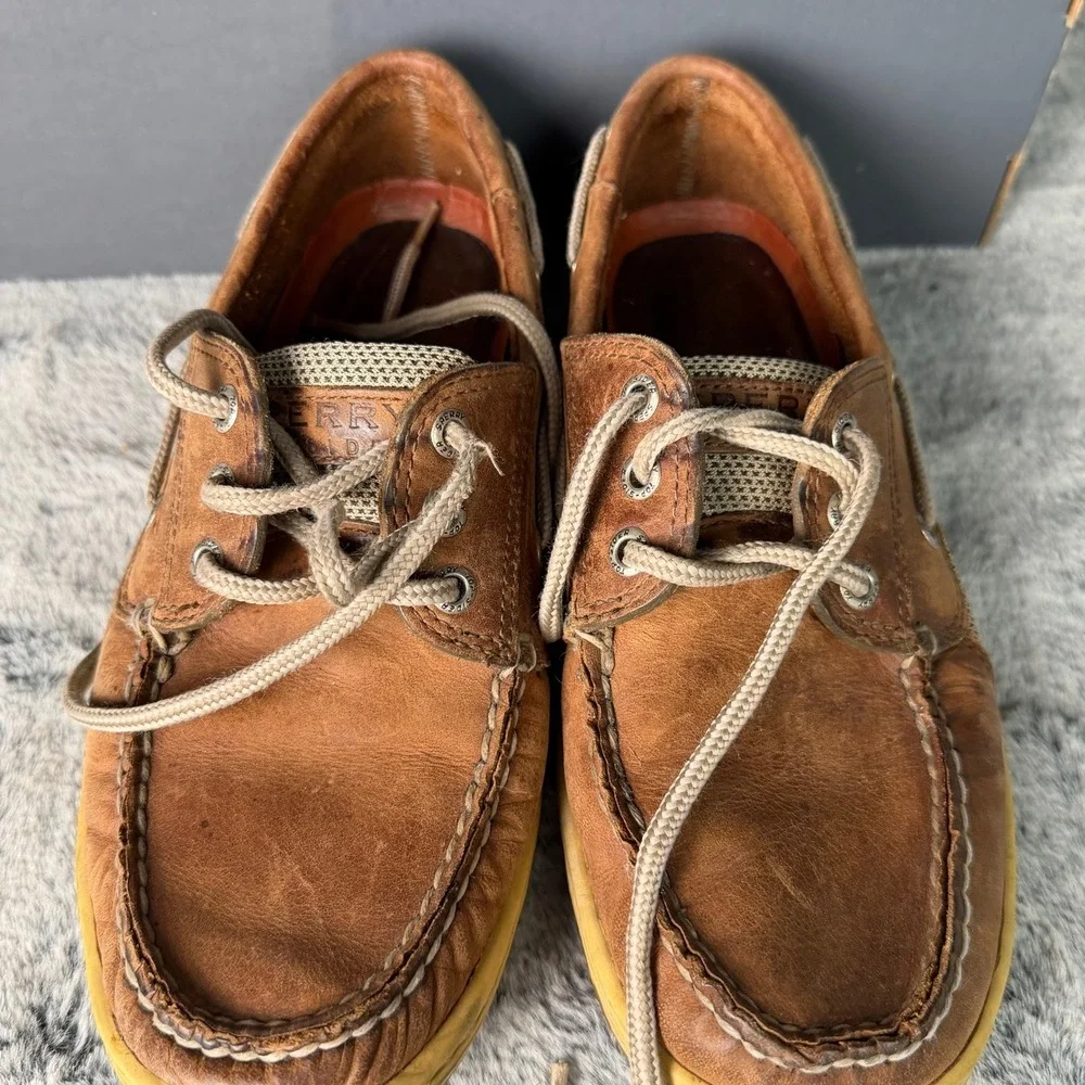 Sperry Top-Sider Billfish Mens 7.5 M Tan Brown Leather Mesh Boat Shoes 0799320